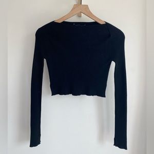 ALL SAINTS • Cropped Open Neck Split Cuff Sweater • Black, XS
